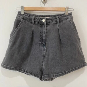 Mebon M High Rise Grey Stone Washed Distressed Shortie Shorts